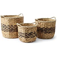 Black Velvet Studio Set 3 cestos Bangkok Paja- Color Natural y Negro. Circular- Textura Natural Muy Atractiva- Producto…